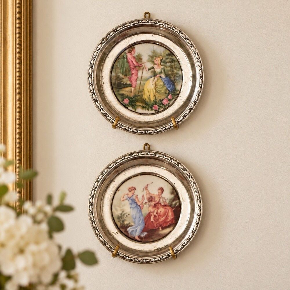 Mini Wall Plates Set Of Two Vintage French Rococo Silvertone Trinket Dish